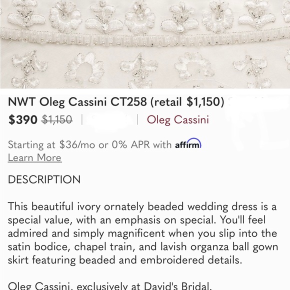 Oleg Cassini satin bodice organza wedding dress - Picture 9 of 9